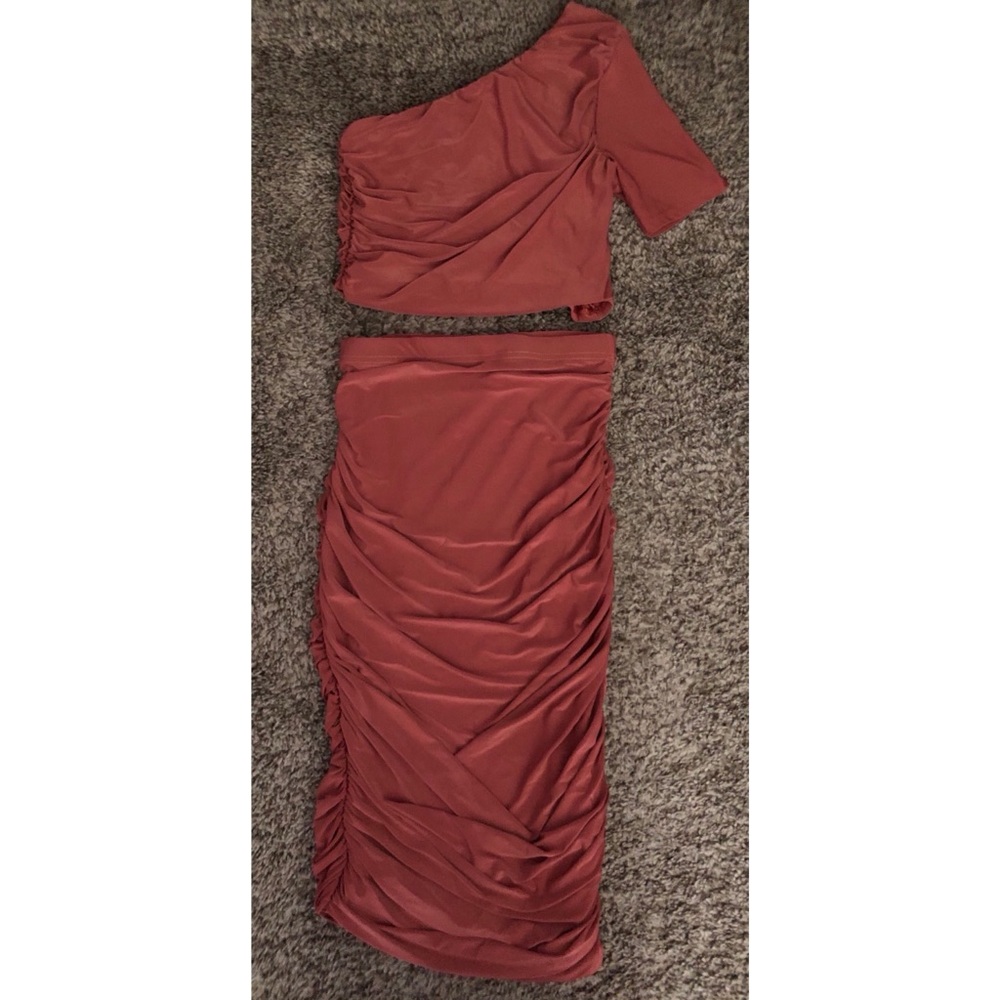 Ruched One Shoulder Crop Top and Skirt Set
